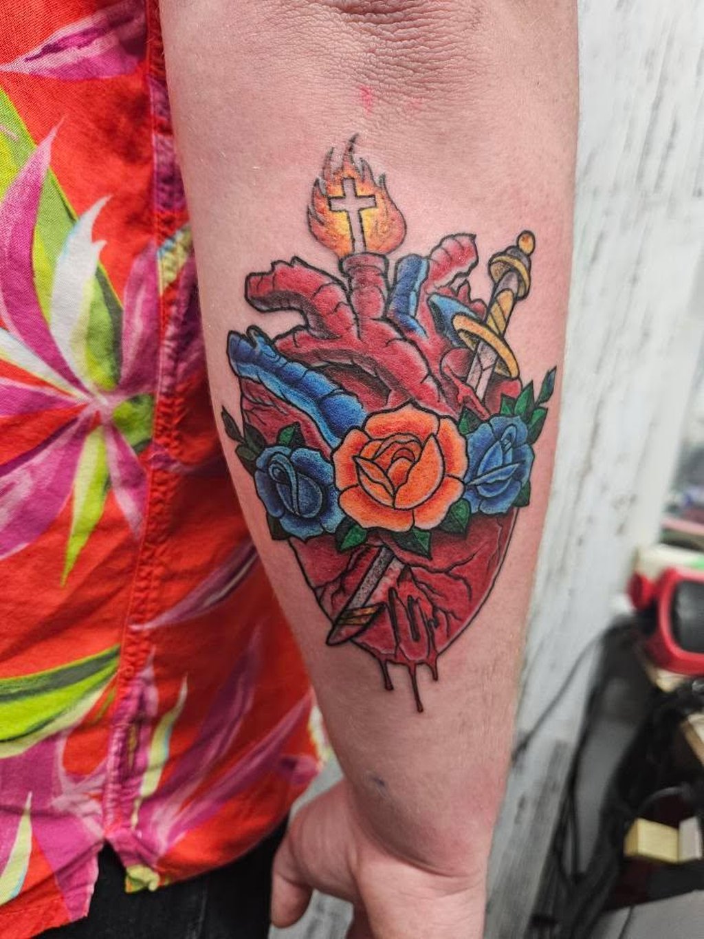 tattoo-sacred-heart-colored-arm Bockar Tattoo Artist