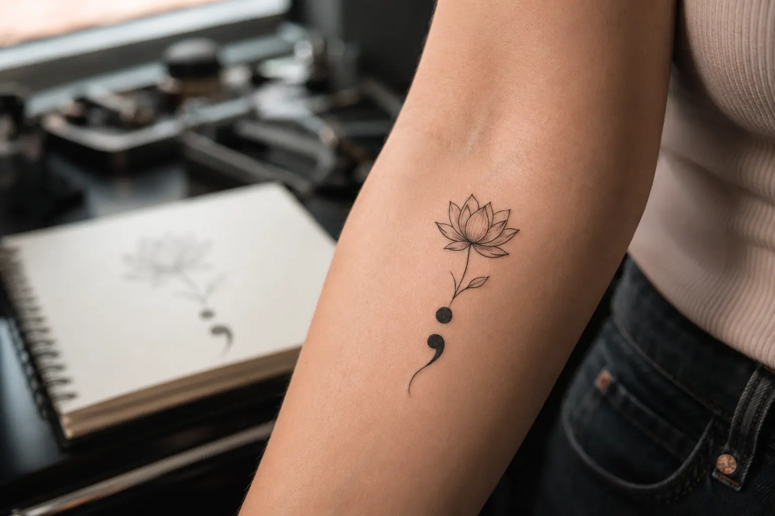 Semicolon Flower Tattoo