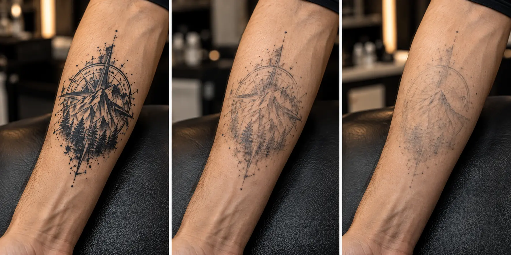 PicoSure laser tattoo removal treatment on a tattooed arm